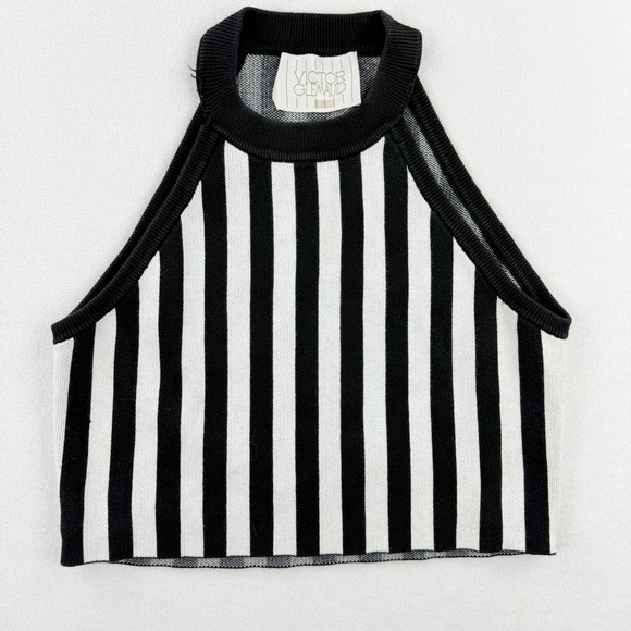 VICTOR‎ GLEMAUD Broken Stripe Halter Top Size 6 Womens Black White RTR - Picture 1 of 9